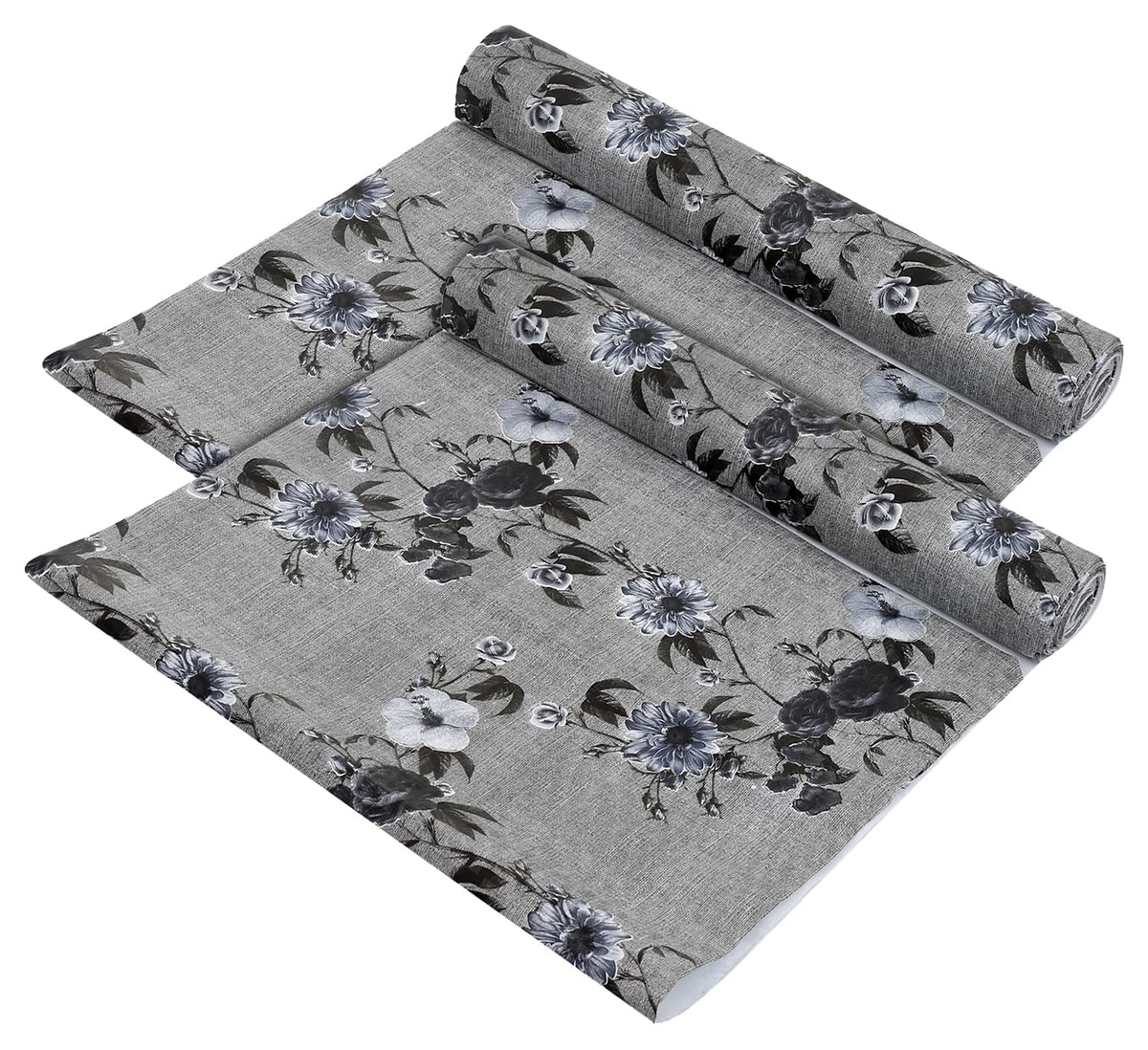 Kuber Industries Flower Printed PVC Anti Slip Skid Shelf Mat, 5 Mtr- Pack of 2 (Grey),Standard