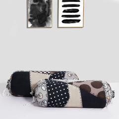 Heart Home Flower Printed Cotton Bolster Cover- Set of 2, 16"x32" (Brown & White)-44HH0141