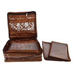 Kuber Industries Laminated Jewellery Box/Organizer with 4 Transparent Mesh Pouch & 1 Bangle/Watch Rod (Brown)-HS_38_KUBMART20998