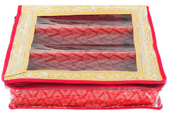 Kuber Industries Exclusive Polka Dots Design Brocade Hardboard Three Rod Bangle Box (Pink) -CTLTC38841