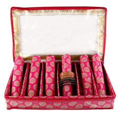 Kuber Industries Carry Design Brocade Hardboard Six Rod Bangle Box (Pink) - CTKTC038806