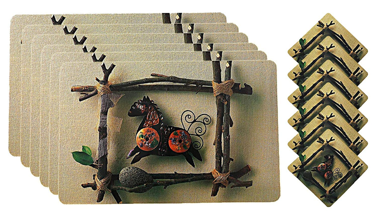 Kuber Industries Flower Design PVC 6 Piece Dining Table Placemat Set with Tea Coasters (Green)-CTKTC032176