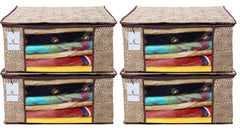 Kuber Industries Flower Design 4 Piece Non Woven Saree Cover, Large, Golden Brown - CTKTC15233