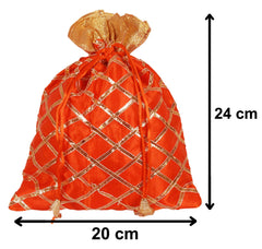 Kuber Industries Potli Bags Handbags for Women Gifting Wristlets for Wedding, Festival, Kitty Subh Shagun-Pack of 2 (Orange)