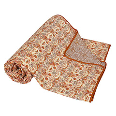 Kuber Industries Lightweight Leaf Design Cotton Reversible Double Bed Dohar|AC Blanket for Home & Travelling (White)