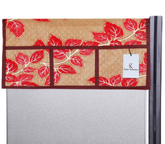 Kuber Industries Leaf Design 3 Pieces PVC Fridge Mats, 2 Piece Handle Cover and 1 Piece Fridge Top Cover (Gold & Red)-KUBMART2848