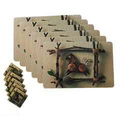 Kuber Industries Horse Design PVC 6 Pieces Dining Table Placemat Set with Tea Coasters-Brown (CTCOMPST28)