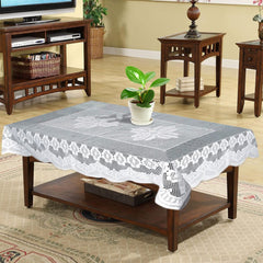 Heart Home Mesh Design Home Decorative Luxurious 4 Seater Cotton Center Table Cover/Table Cloth, 40"x60" (White)-44HH0100