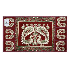 Kuber Industries Fridge Top Cover|Traditional Peacock Design & Cotton Material|6 Utility Side Pockets With Plain Border|Size 94 x 54 CM, Pack of 1 (Red)