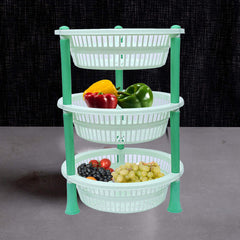 Kuber industries Plastic 2 Pieces 3 Layer Multi-Purpose Kitchen Storage Basket Rack (Green)-CTKTC25184