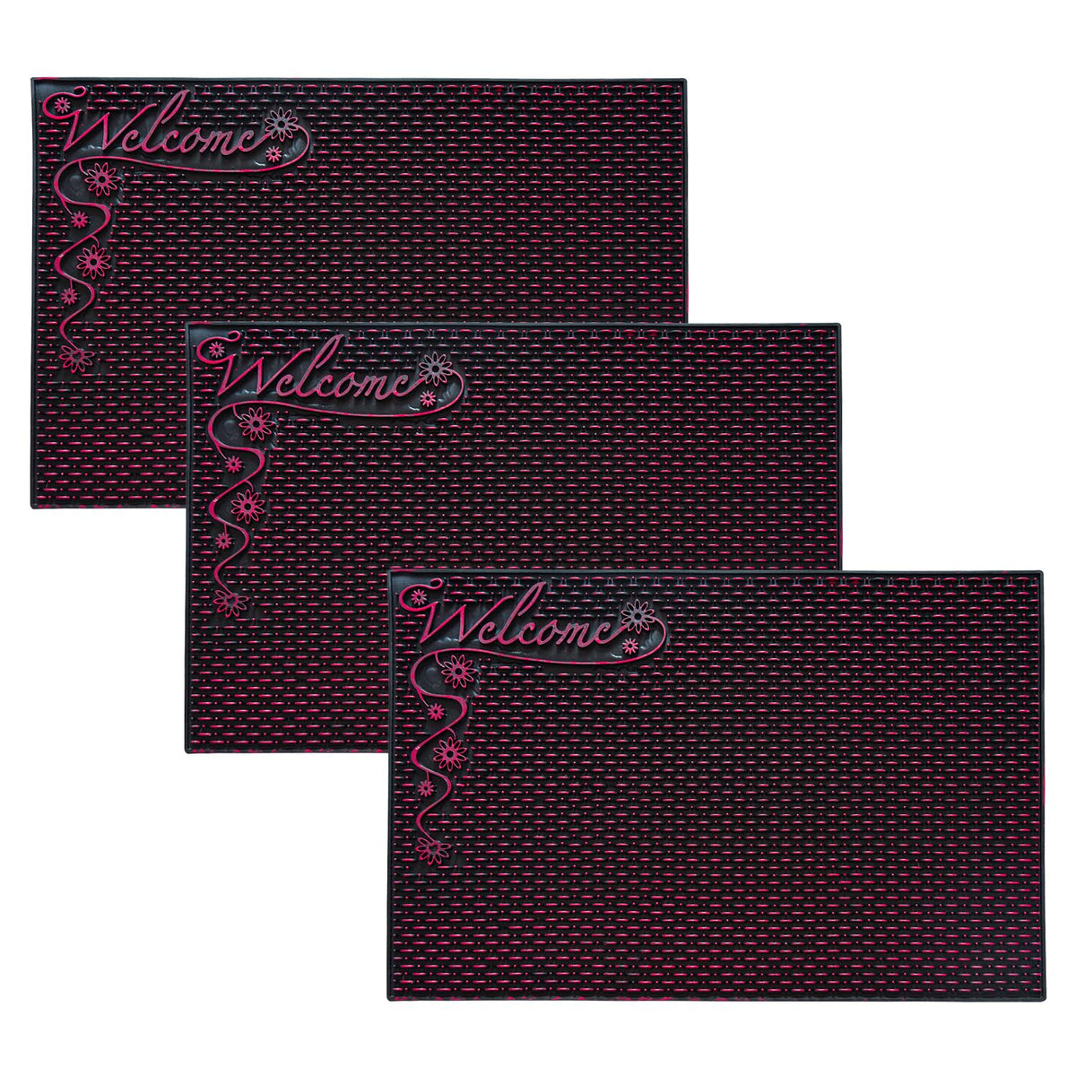 Kuber Industries Door Mat | Rubber Mud Trapper Mat | Welcome Mat | Floor mat | Door Mat for Home Entrance | Bathroom Mat | Entry Way Doormat | Pack of 3 | Black & Maroon