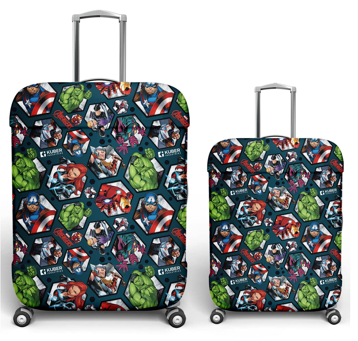 Heart Home Marvel Avengers Luggage Cover | Polyester Travel Suitcase Cover | Washable | Stretchable Suitcase Cover | 18-22 Inch-Small | 26-30 Inch-Large | Pack of 2 | Blue