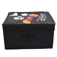 Kuber Industries Disney Mickey Mouse Print Rectangular Non Woven Fabric Foldable Shirt Cover Storage Organizer Box with Lid, Extra Large (Black, Standard, KUBMART1717)