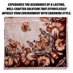 Heart Home Dining Table Cover | Velvet Sparkle Table Cover | Brown Digital Flower Table Cover | Table Protector | Table Cover for Dining Table | 60X90 Inch | DTC | Golden