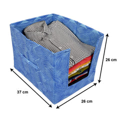 Heart Home Lehariya Printed Non-Woven Foldable Shirt Stacker Closet Organizer With Handles- Pack of 3 (Blue)-HS43HEARTH26490