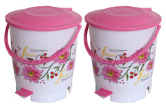 Kuber Industries Flower Print Plastic 2 Pieces Garbage Waste Dustbin/Recycling Bin for Home, Office, Factory with Lid, 10 Liters (Pink)-KUBMART10942