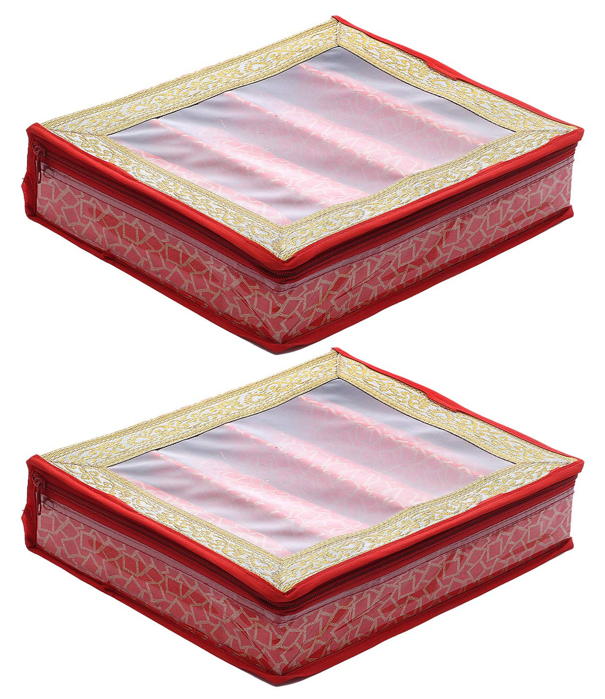 Kuber Industries Brocade Hardboard 2 Pieces Four Rod Bangle Box (Red) - CTKTC22895