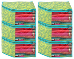Kuber Industries Leaf Printed Non-Woven Blouse Cover Wardrobe Organiser Clothes Storage Bag With Front Window- Pack of 6 (Green)-44KM0534