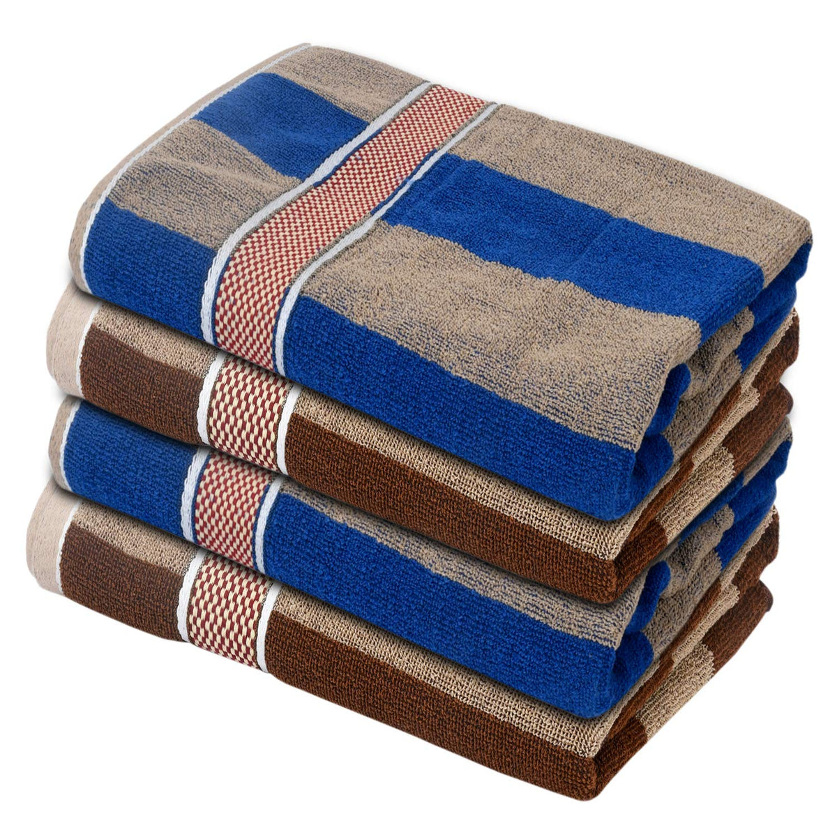 Kuber Industries Cotton 4 Pieces Bath Towel Super Soft, Fluffy, and Absorbent, Perfect for Daily Use 100% Cotton Towels, 500 GSM (Blue & Brown)-KUBMART16061