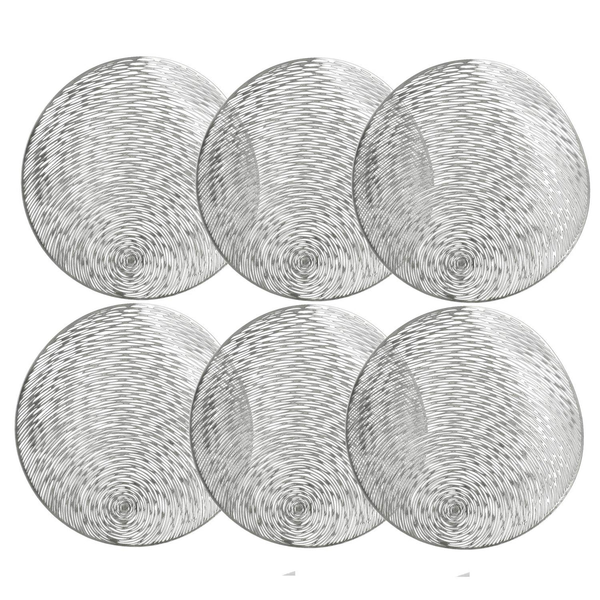 Kuber Industries Cutwork Design Soft Leather 6 Pieces Dining Table Round Placemat Set (Silver) - CTKTC045889