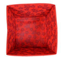 Heart Home Metallic Flower Printed Multipurposes Storage Box/Organizer With Handles- Pack of 3 (Red) -HS43HEARTH26265