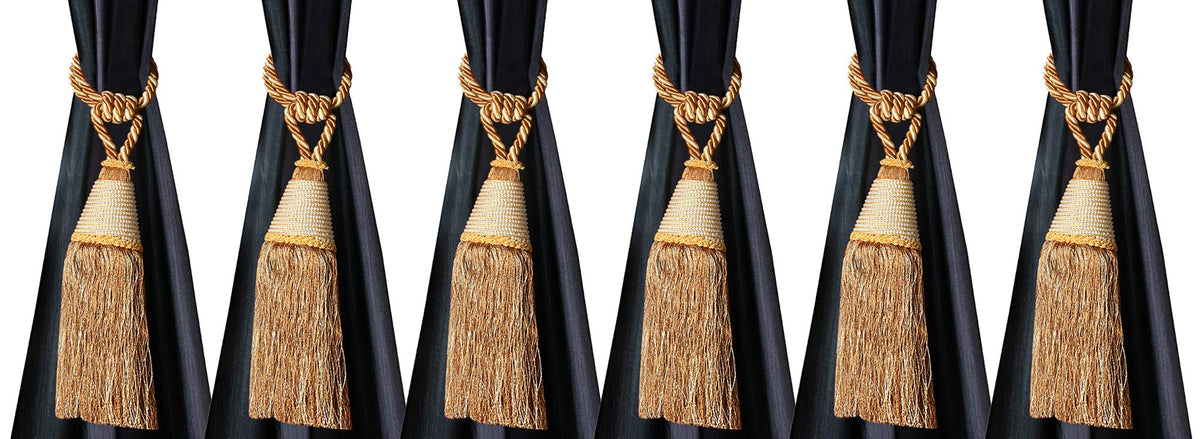 Kuber Industries Beads Beautiful Design Polyester 6 Pieces Curtain Tie Back Tassel Set (Gold) CTKTC33520