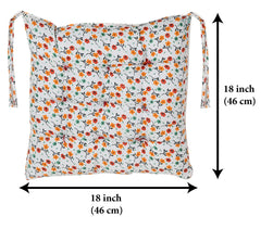 Heart Home Flower Printed Microfiber Durable, Comfortable & Soft Square Chair Pad/Cushion/Seat Pad with Ties, 18 * 18 Inch- Pack of 2 (White)