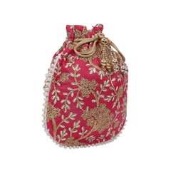 Kuber Industries Silk Embroidered Women Potli Bag (Pink) -CTKTC8812