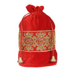 Kuber Industries Embroidered Design Potli Bags Handbags for Women Gifting Wristlets for Wedding, Festival, Kitty Subh Shagun-Pack of 2 (Red)