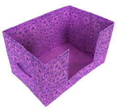 Heart Home Flower Printed Multiuses Non-Woven Closet Organizer, Storage Bin, Shelf Storage Oragnizer With Handle- Pack of 2 (Purple)-HS43HEARTH26383