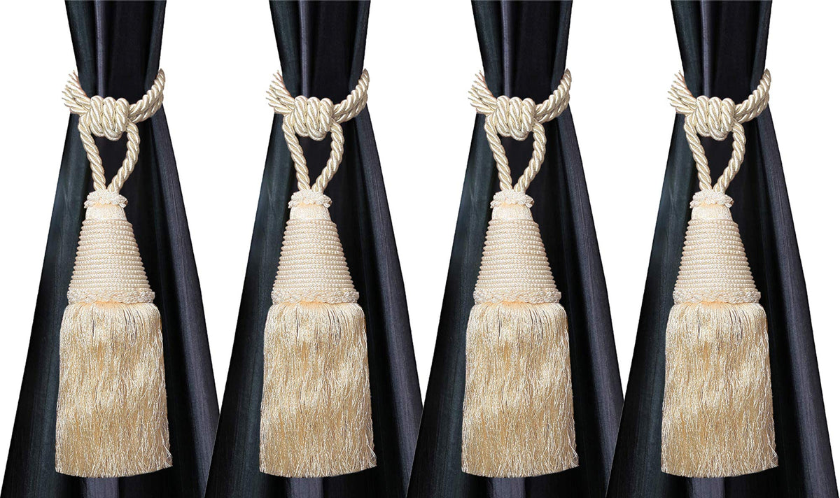 Kuber Industries Beads Beautiful Design Polyester 4 Pieces Curtain Tie Back Tassel Set (Cream) CTKTC33534
