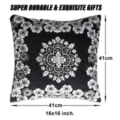 Kuber Industries Cushion Cover | Sofa Cushion Covers | Embossed Square Cushion Covers | Jute Cushion Covers | Flower Print Couch Cushion Covers | Set of 5 | 16 Inch | Black
