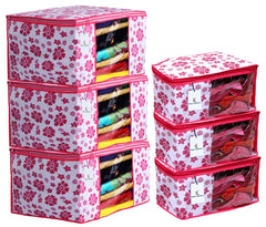 Kuber Industries Non Woven Fabric Clothes Organizer Combo|3 Pieces Blouse Cover|3 Pice Saree Cover|Pack of 6 (Pink)