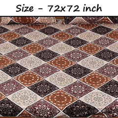 Kuber Industries Fitted Double Bedsheet|Glace Cotton Rangoli Print Bedsheet with 2 Pillow Covers for Living Room|Bedroom|6x6 Feet (Brown)