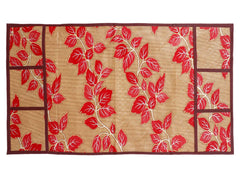 Kuber Industries Leaf Print PVC Fridge Top Cover with 6 Utility Side Pockets (Red)