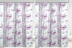 Heart Home Bamboo Printed Stain Resistant, No Odor, Waterproof PVC AC/Shower Curtain with Hooks,7 Feet- Pack of 2 (Grey)
