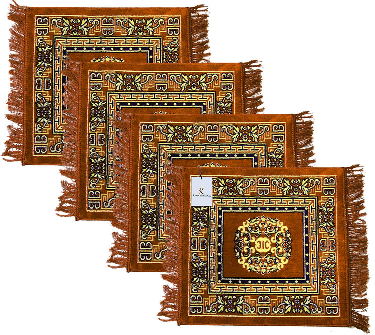 Heart Home 4 Pieces Velvet Prayer Mat/Aasan/Pooja Mat/Meditation Mat/Multipurpose Velvet Rug Mat 2 Ft X 2 Ft (Gold) CTHH05716