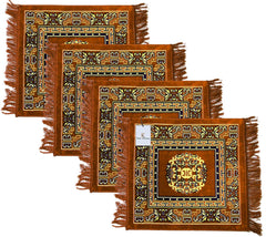 Heart Home 4 Pieces Velvet Prayer Mat/Aasan/Pooja Mat/Meditation Mat/Multipurpose Velvet Rug Mat 2 Ft X 2 Ft (Gold) CTHH05716