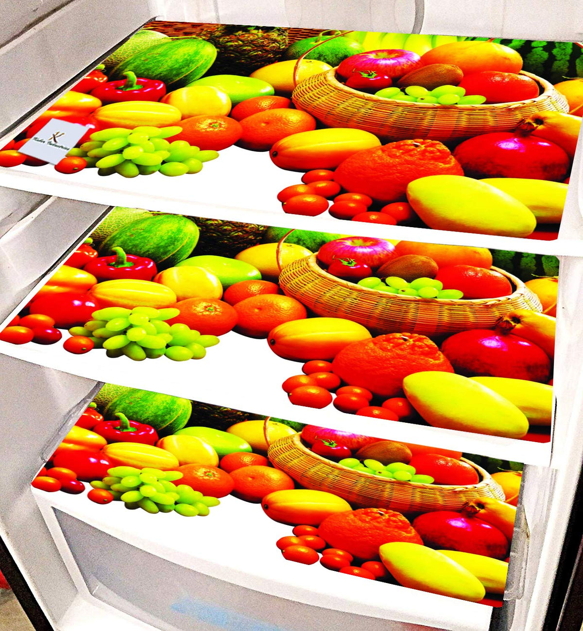 Kuber Industries Fruits Design 3 Pieces PVC Refrigerator/Fridge Multipurpose Drawer Mat Set (Red & White) CTKTC33644