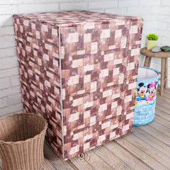 Heart Home Washing Machine Cover | Brick New Check Design Washing Machine Cover | PVC Front Load Washing Machine Cover | Brown