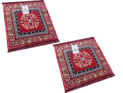 Kuber Industries Traditional Carpet/Pooja Mat|Square Shape & Soft Velvet Material|Maditation Prayer Mat|Size 60 x 60 CM,Pack Of 2 (Red)