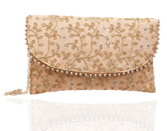 Kuber Industries Women's Handcrafted 2 Pieces Embroidered Clutch Bag Purse Handbag for Bridal, Casual, Party, Wedding (Green & Peach) - CTKTC34529