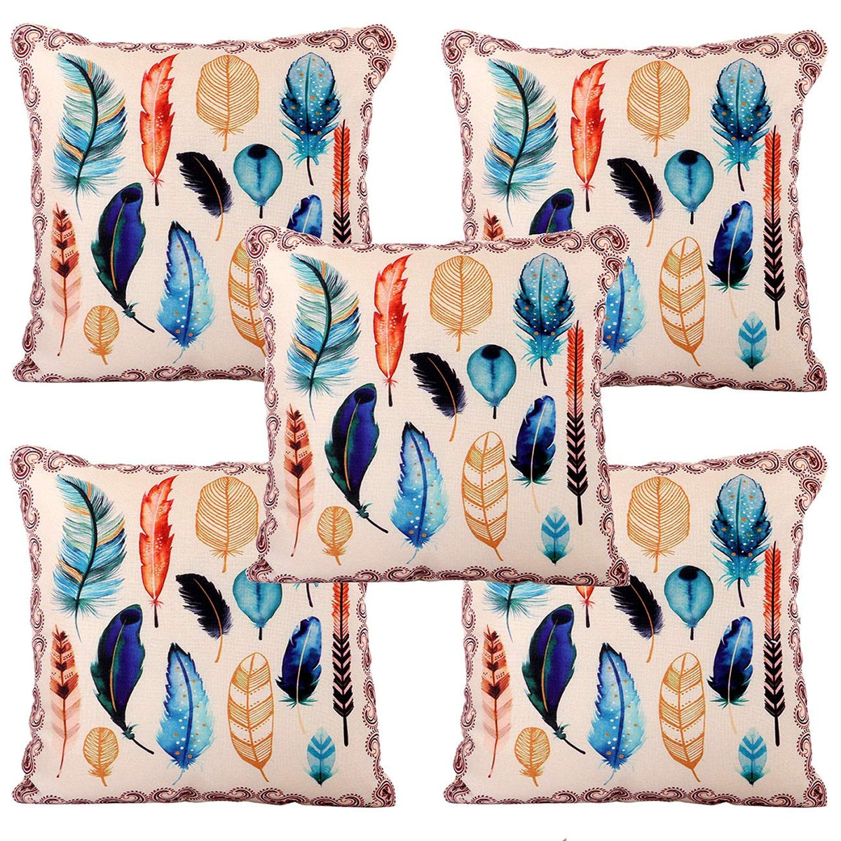 Heart Home Wings Design Cotton Decorative Cushion Covers (16 X 16 Inches) Set of 5, Cream - CTHH7148, (Model: CTHH07148)