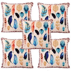 Heart Home Wings Design Cotton Decorative Cushion Covers (16 X 16 Inches) Set of 5, Cream - CTHH7148, (Model: CTHH07148)
