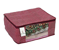 Kuber Industries Cotton 3 Layered Quilted Saree Cover|Polka Dots & Sturdy Material|Zipper Closure & Transparent Window |Pack of 3 (Maroon) - CTKTC031053