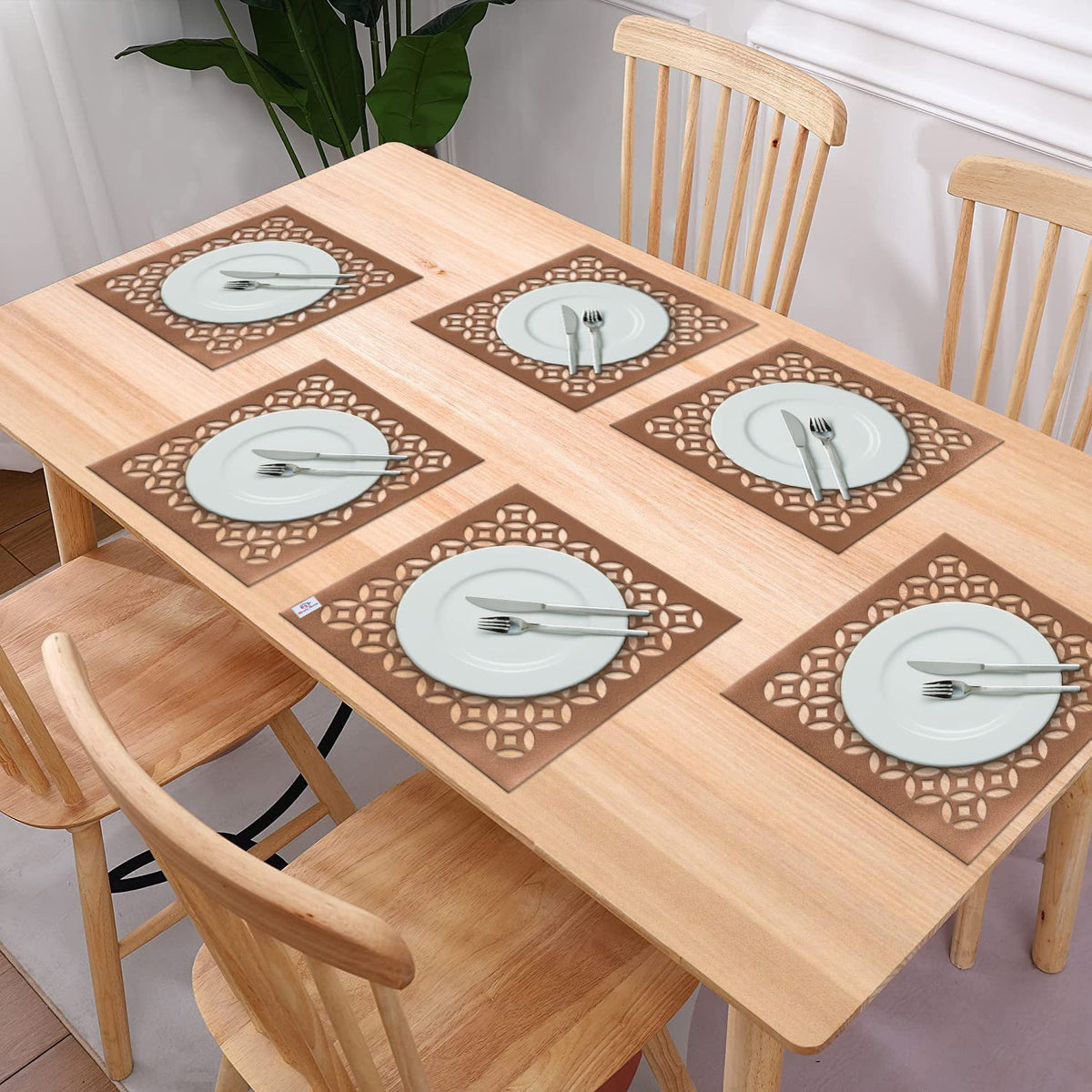 Heart Home Multiuses Arccircle Design PVC Squere Placemat for Kitchen, Dining Table Set of 6 (Copper) 52HH4049