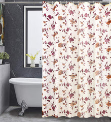 Kuber Industries Leaf Design PVC Shower Curtain with 8 Hook|Size 7 Feet (Cream, Washable)