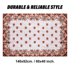 Heart Home Center Table Cover | Velvet Sparkle Table Cover | Brown Digital Flower Table Cover | Reusable Cloth Cover for Table Top | Table Protector Cover | 40x60 Inch | Cream