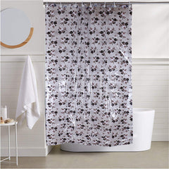 Kuber Industries PVC Waterproof Rose Print Shower Curtain for Bathroom with 8 Ring,7 Feet (Brown)