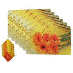Kuber Industries Sun Flower Design PVC 6 Piece Dining Table Placemat Set with Tea Coasters - Multicolour